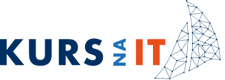 Kurs na IT - logotyp przedstawiający tekst oraz sieć neuronową w kształcie dwóch żagli